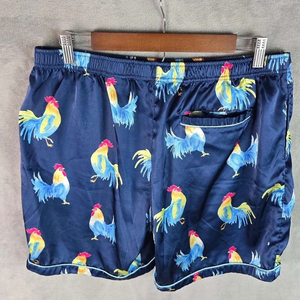 Chubbies Mens XL Navy Blue Rooster Print Satin Lounge Sleep Shorts Boomshakalaka